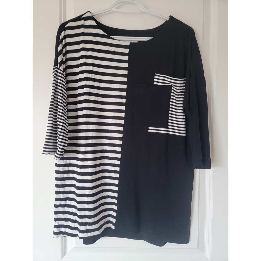 Joseph Ribkoff Womens Black White Striped Asymmetric Tunic Top US 4 Made Canada
